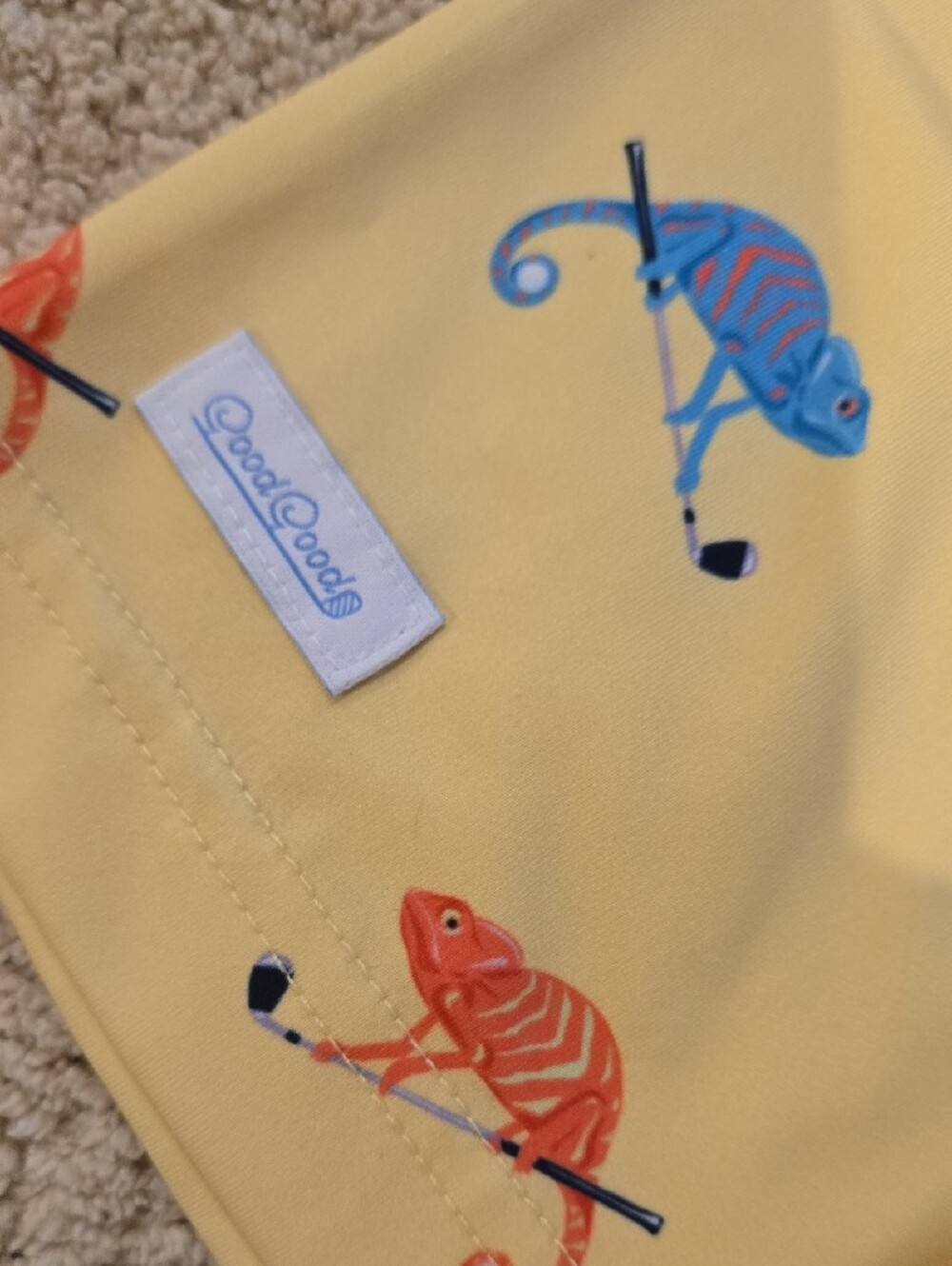 Men's Yellow Polo with Blue & Red Chameleon Print - Picture 4 of 4